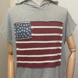 Coco + Carmen Women’s Sleeveless Hoodie Top Gray USA Flag Patch Size S/M